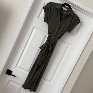 LOFT Olive Midi Shirt Dress with Tie Waist